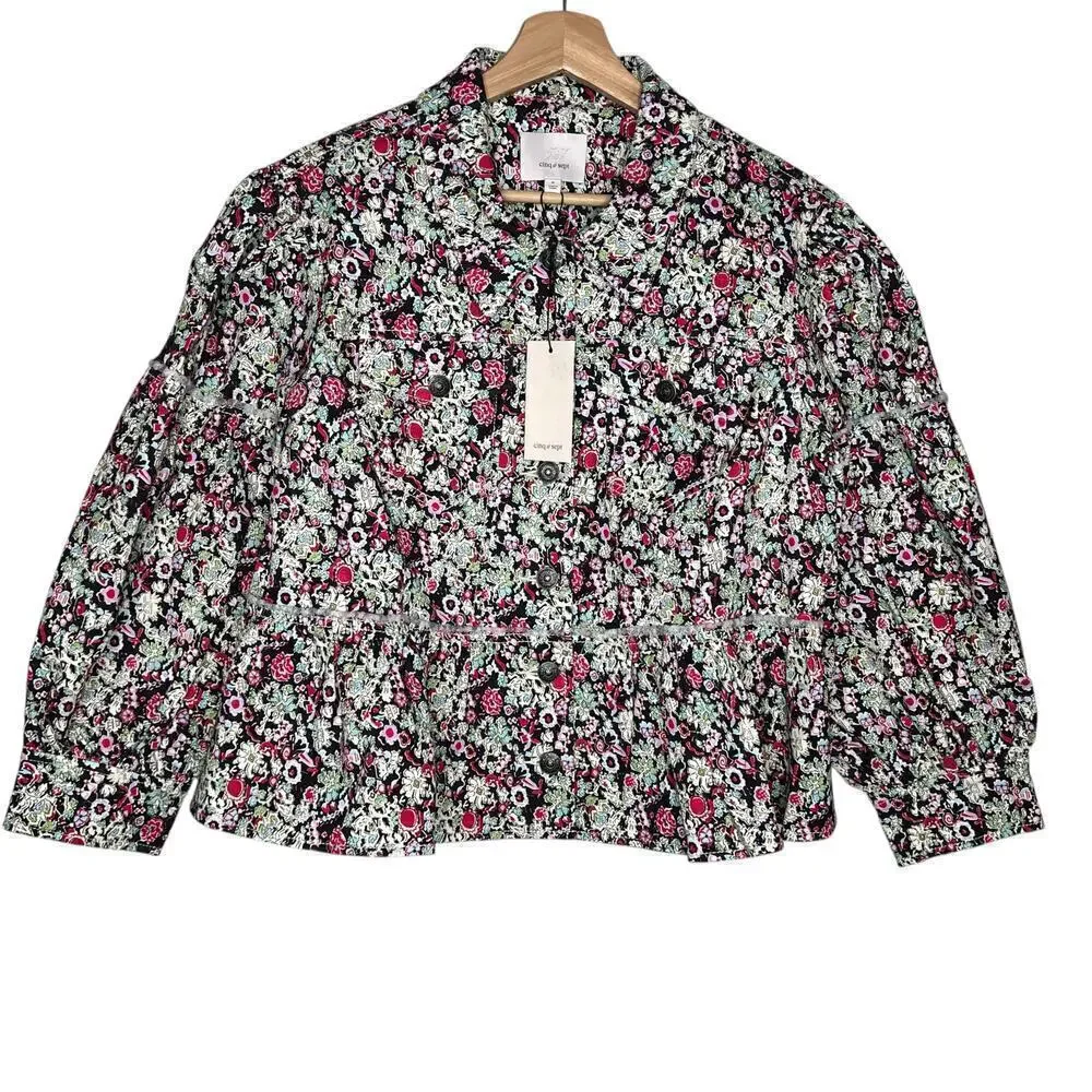 New Women’s Cinq A Sept Party-Print Peplum Lizzie Jacket Size 8